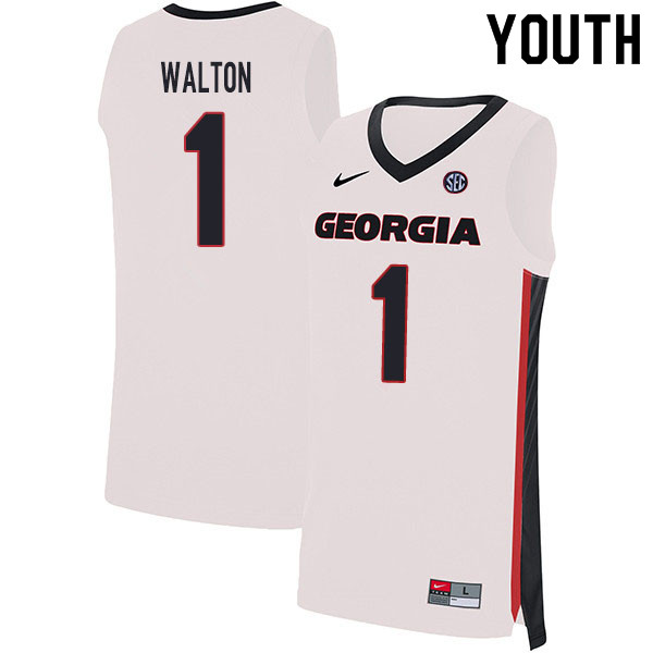 2020 Youth #1 Jaykwon Walton Georgia Bulldogs College Basketball Jerseys Sale-White